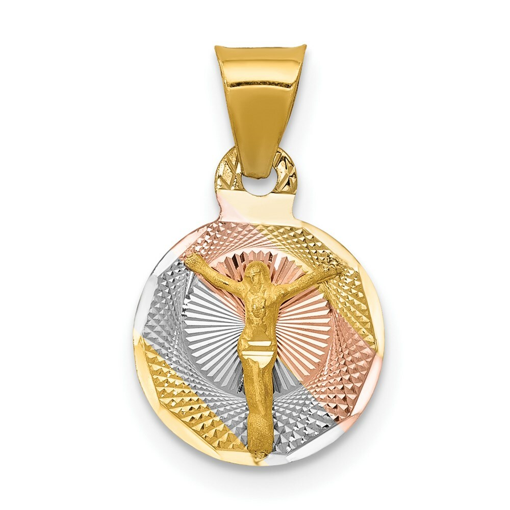 14K Yellow Gold & Rhodium Polished & Diamond-cut Corpus Circle Pendant