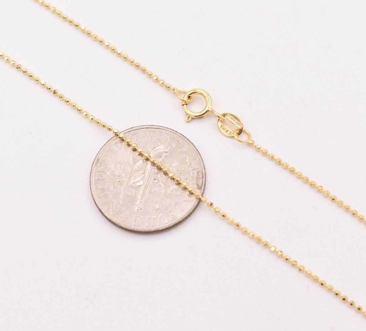 1mm Round Diamond Cut Bead Ball Chain Necklace Real Solid 14K Yellow Gold