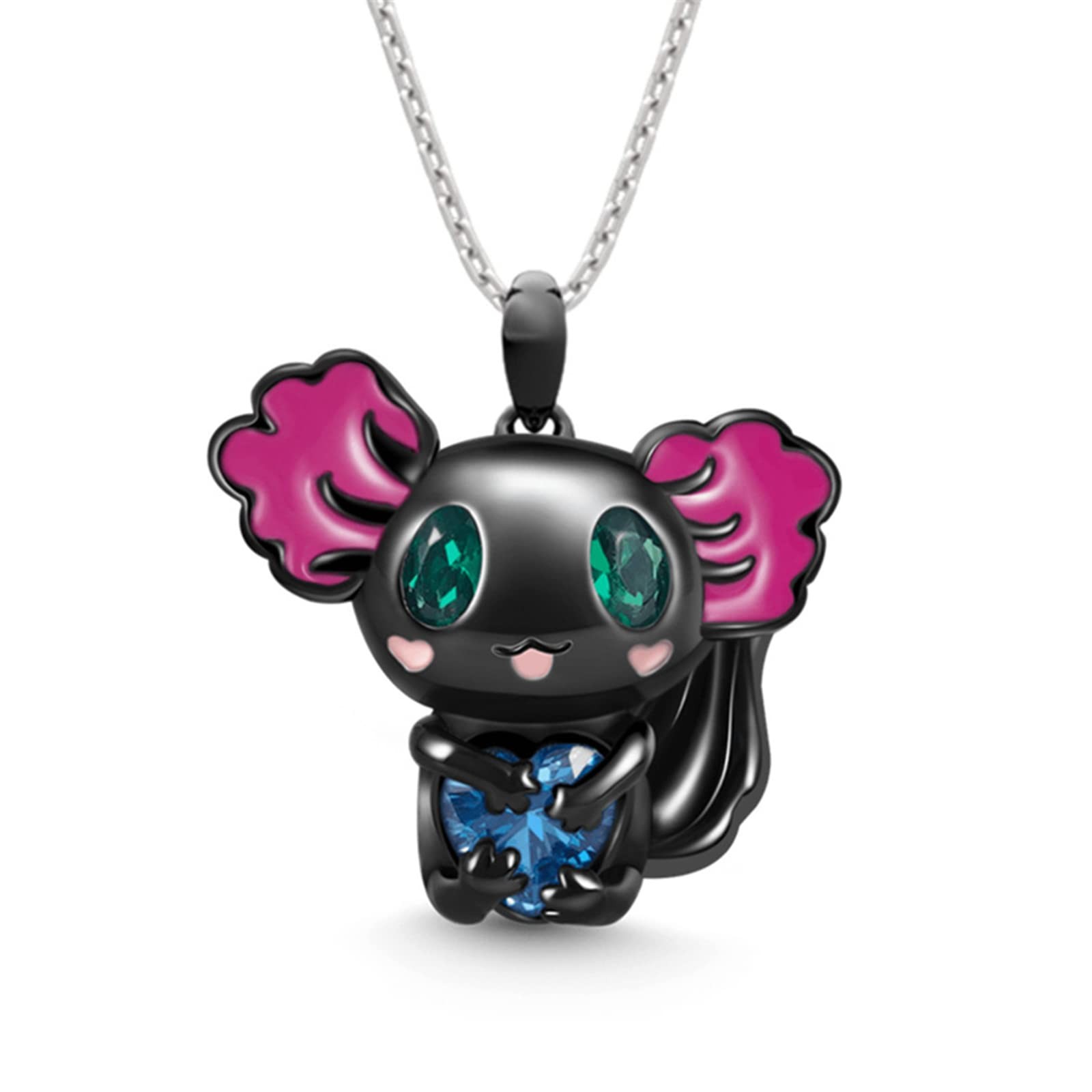 Lovely Axolotl Pendant Necklace, Cute Animals Salamander Heart Shaped Crystal Pe
