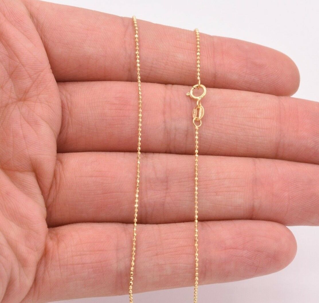 1mm Round Diamond Cut Bead Ball Chain Necklace Real Solid 14K Yellow Gold