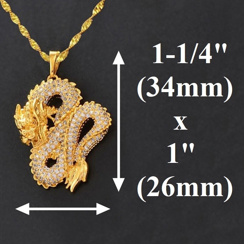 18K Gold Filled Over Silver 18″ Zircon Accent Dragon Pendant Necklace D925