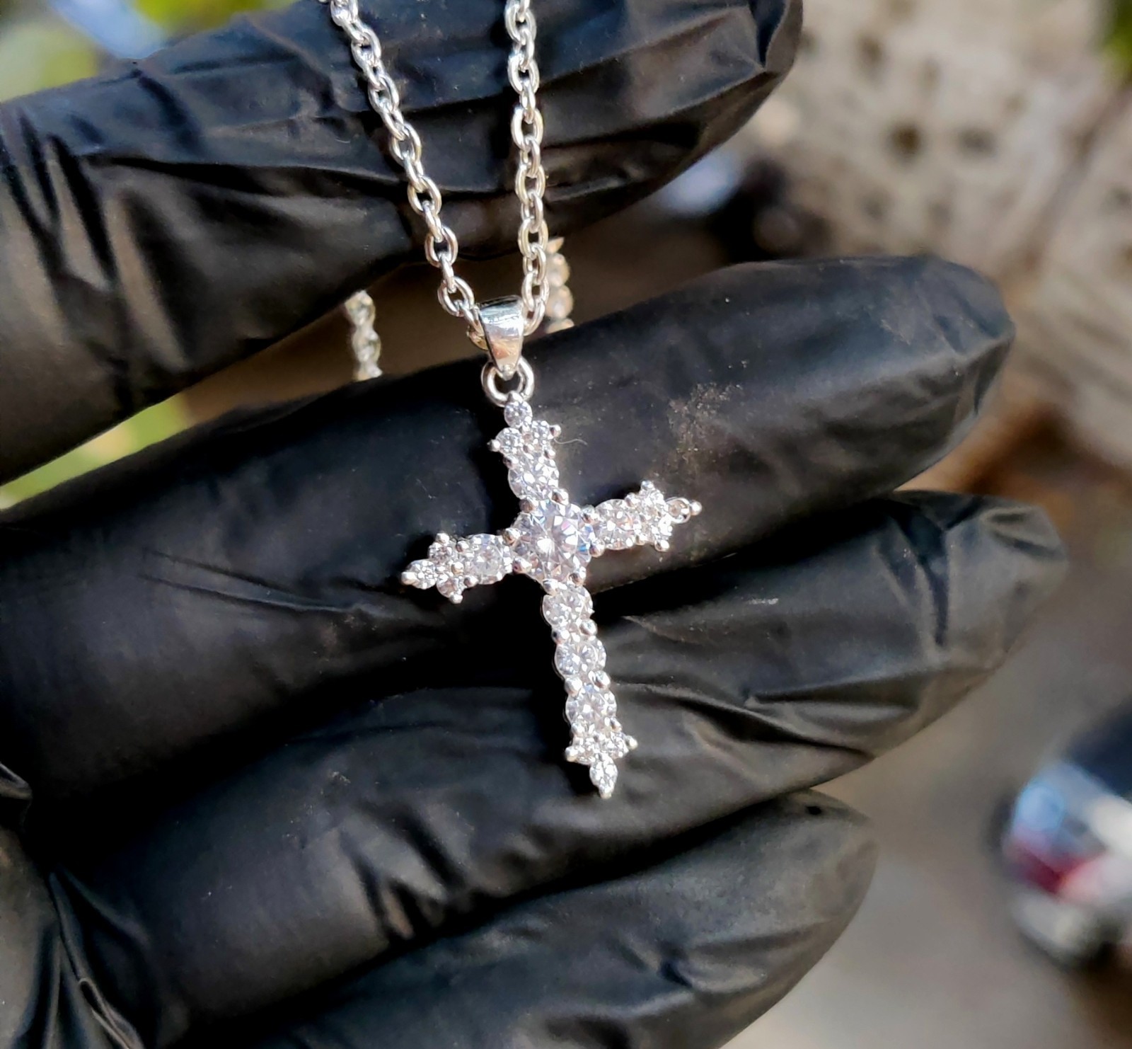 1Ct Round Lab Created Diamond Jesus Cross Pendant 14K White Gold Plated Silver