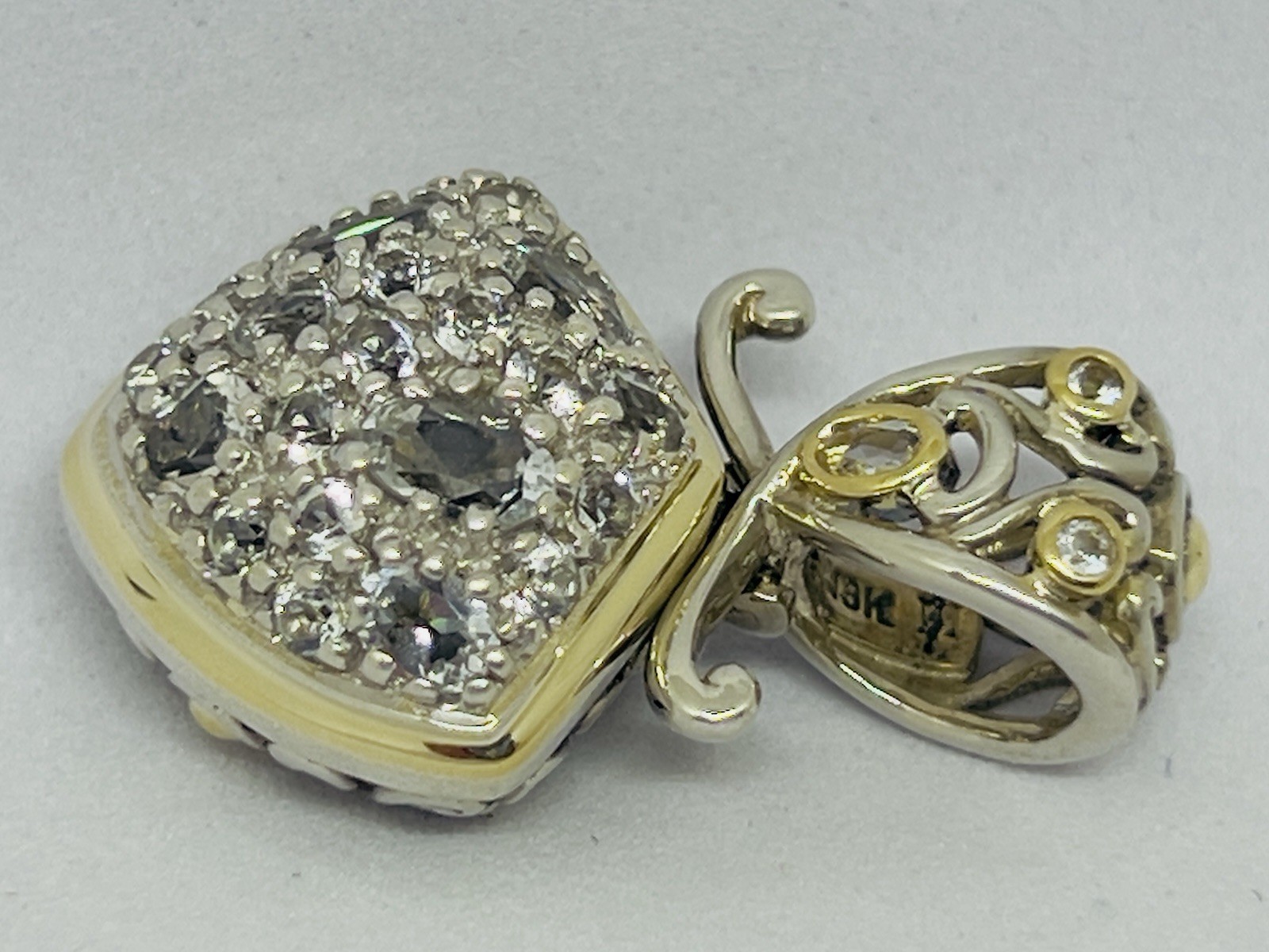 John Hardy Batu 18k Gold 925 Sterling Silver White Topaz Pendant Enhancer