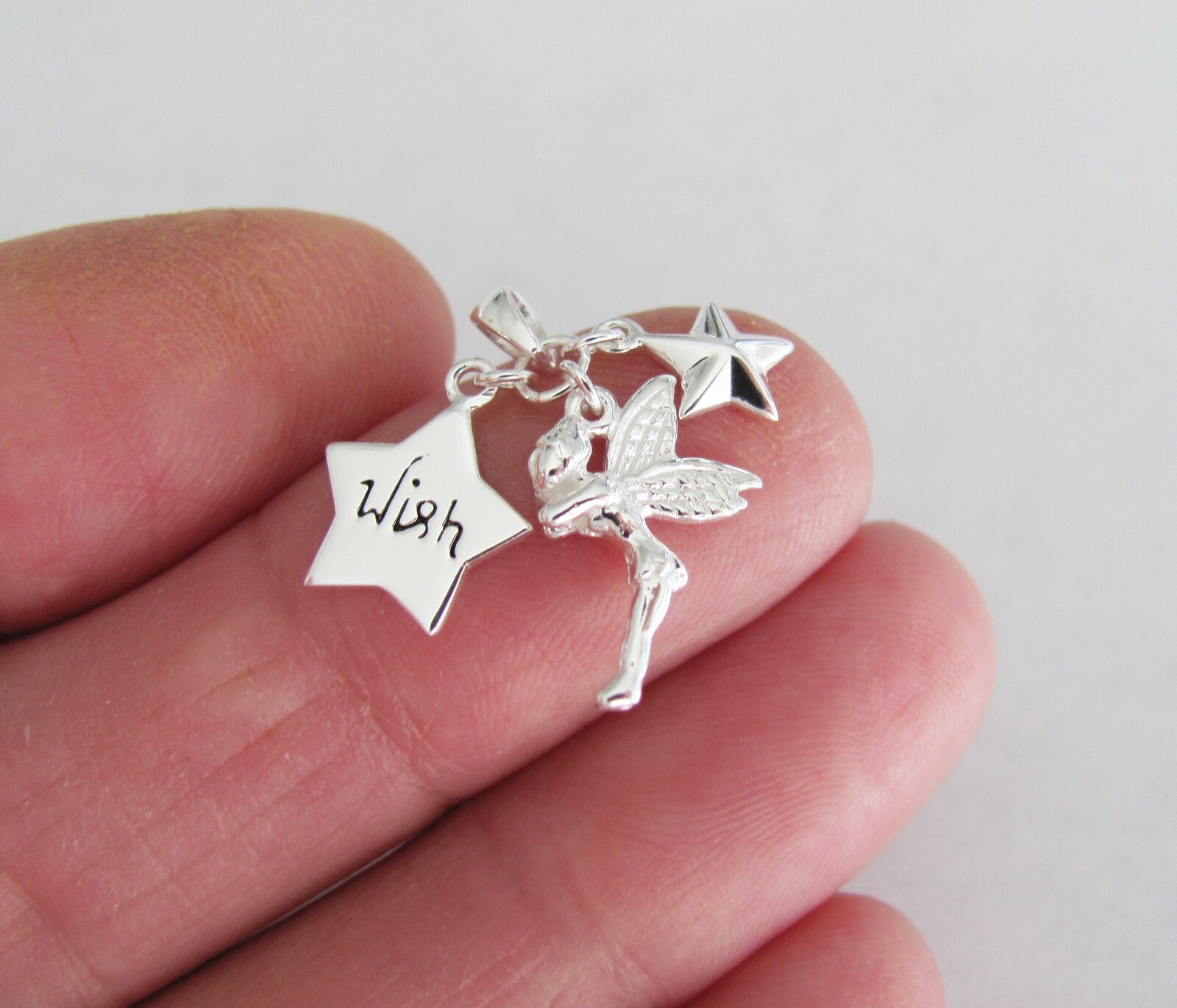 Sterling Silver 18mm tiny Stars and fairy dangle wish pendant