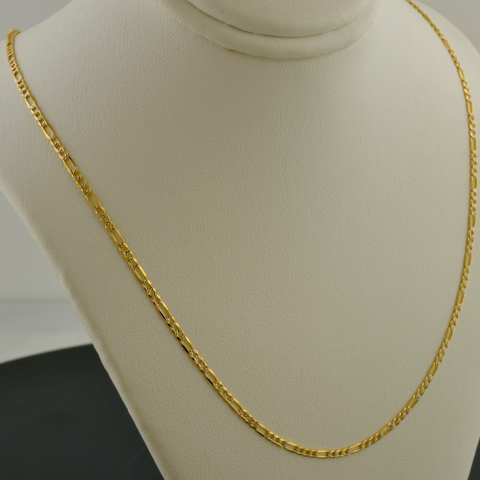 14K YELLOW GOLD 1.9MM PAVE FIGARO LINK 18 INCH NECKLACE