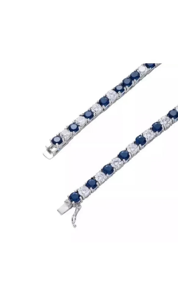 16Ct Round-Cut Lab Created Blue Sapphire Tennis Necklace 14k White Gold Plated