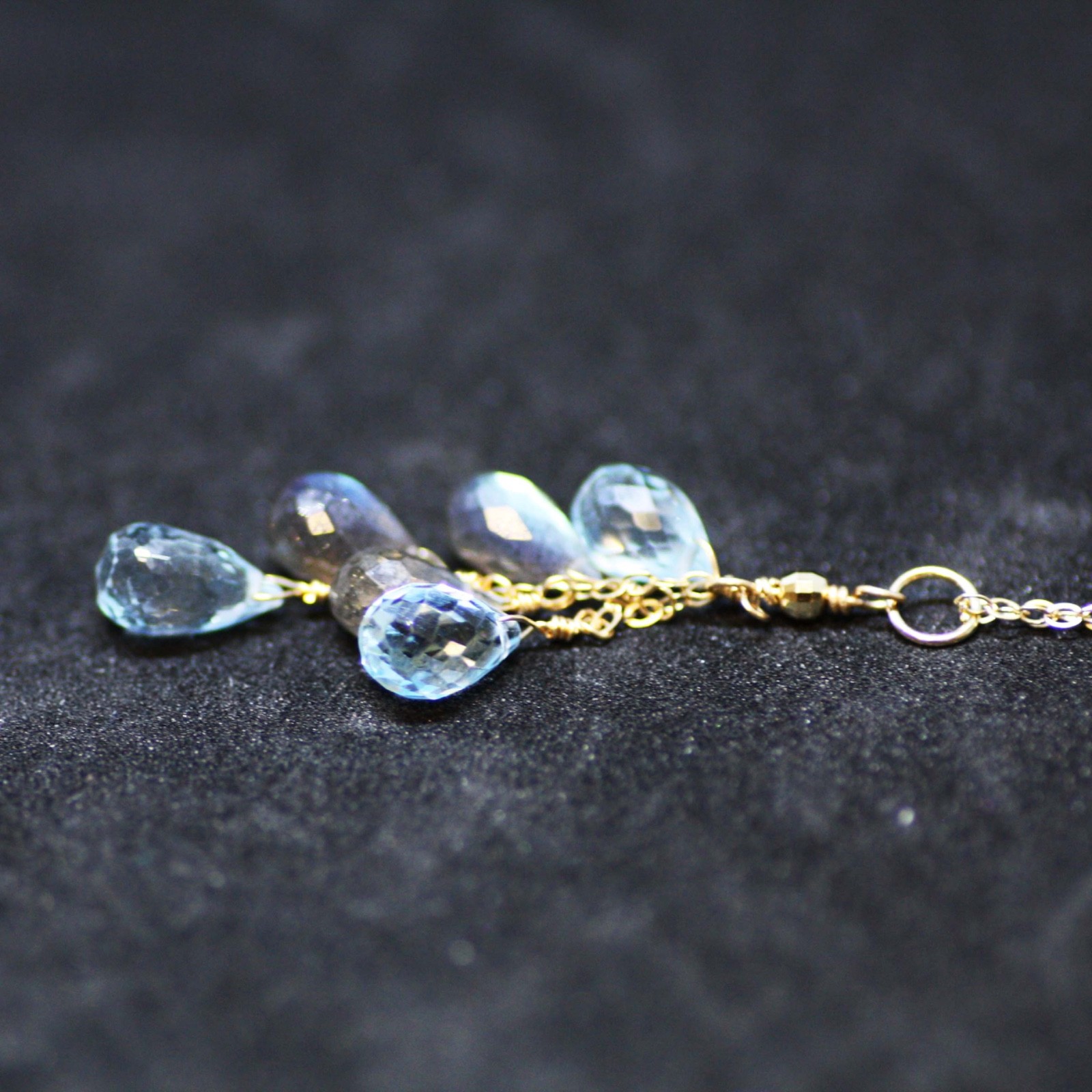 Handmade 14K Gold Labradorite, Sky Blue Topaz Pendant, 4th Anniversary, No Chain