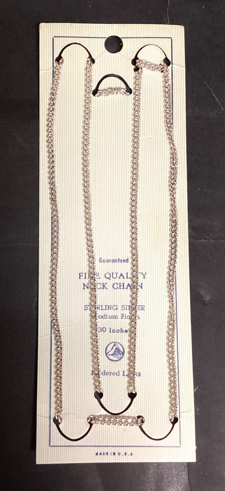 NOS Fine Quality Neck Chain Sterling Silver Rhodium Finish 30″ Long