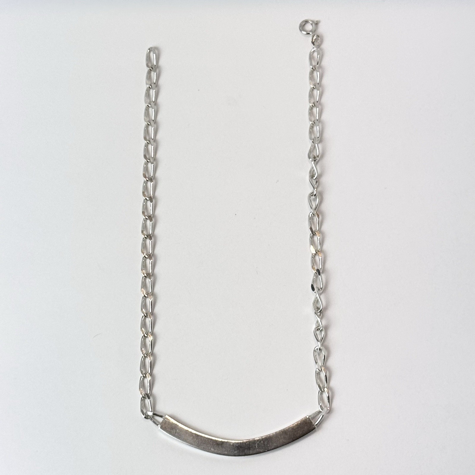 925 Solid 13in Curb Linked Choker Necklace w/ 2.25in Curved Bar/ Total L 15.25in