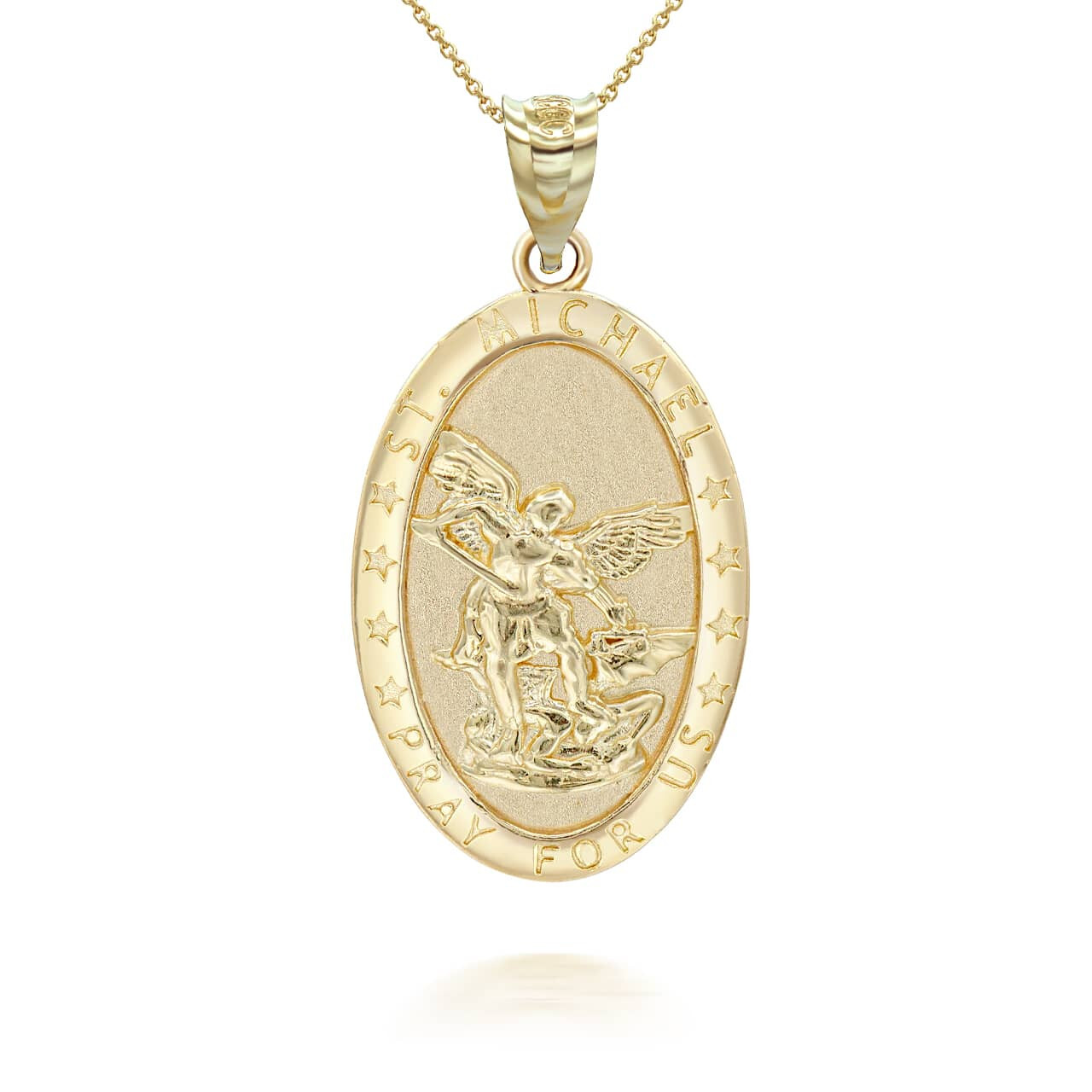 Gold Oval Saint Michael Pendant Necklace (Available in Yellow/Rose/White Gold)