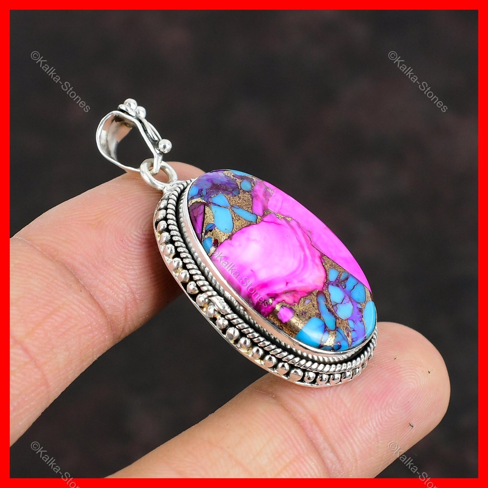 Natural Kingman Pink Dahlia Turquoise Stone New Pendant Jewelry Sterling Silver