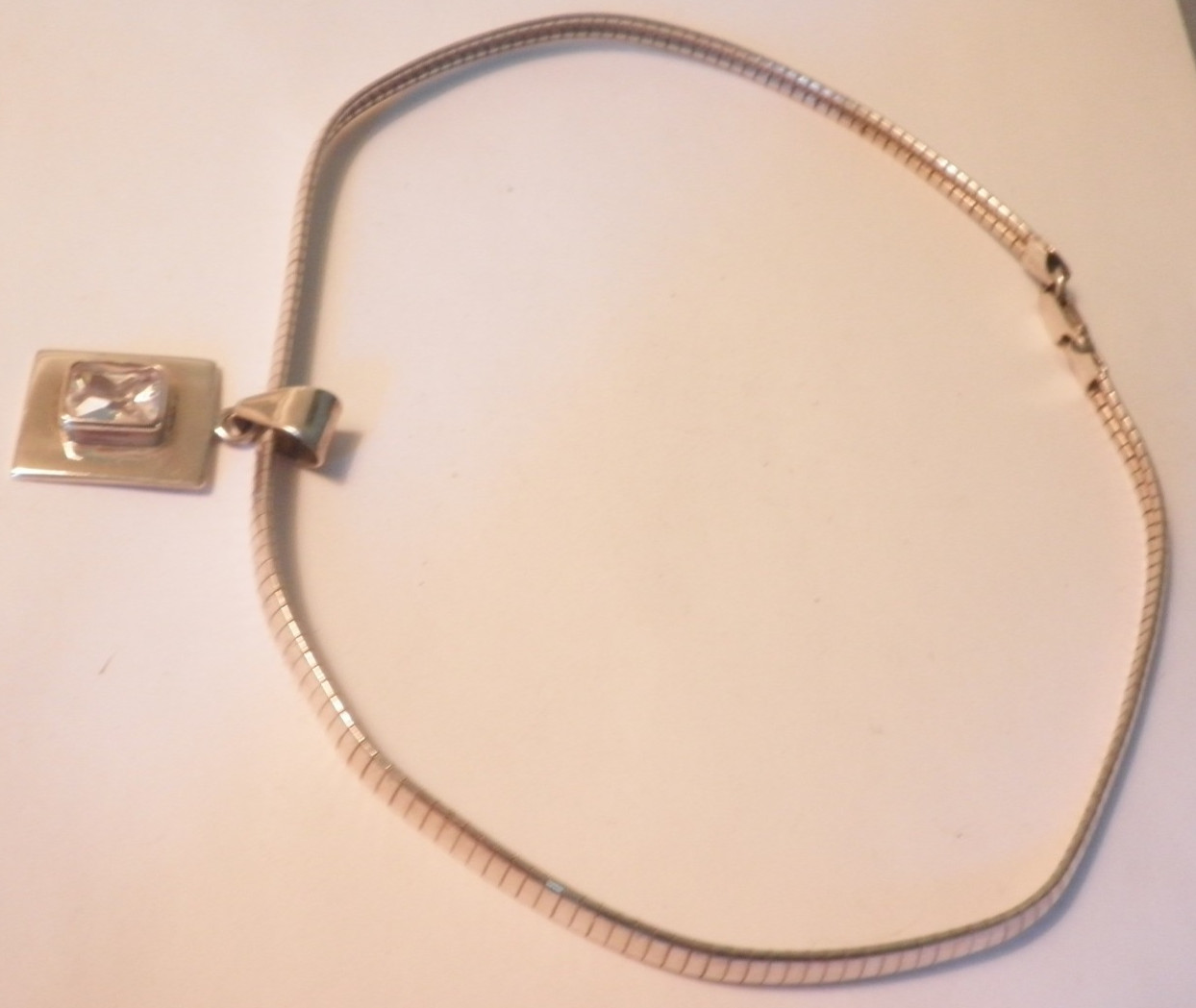 Sterling Silver 16″ Chain Necklace 7mm w/ Crystal Pendant 36.1 Grams-Excellent!