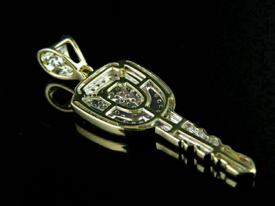 2Ct Round Cut VVS1/D Diamond Key Pendant Charm 14K Yellow Gold Over Free Chain