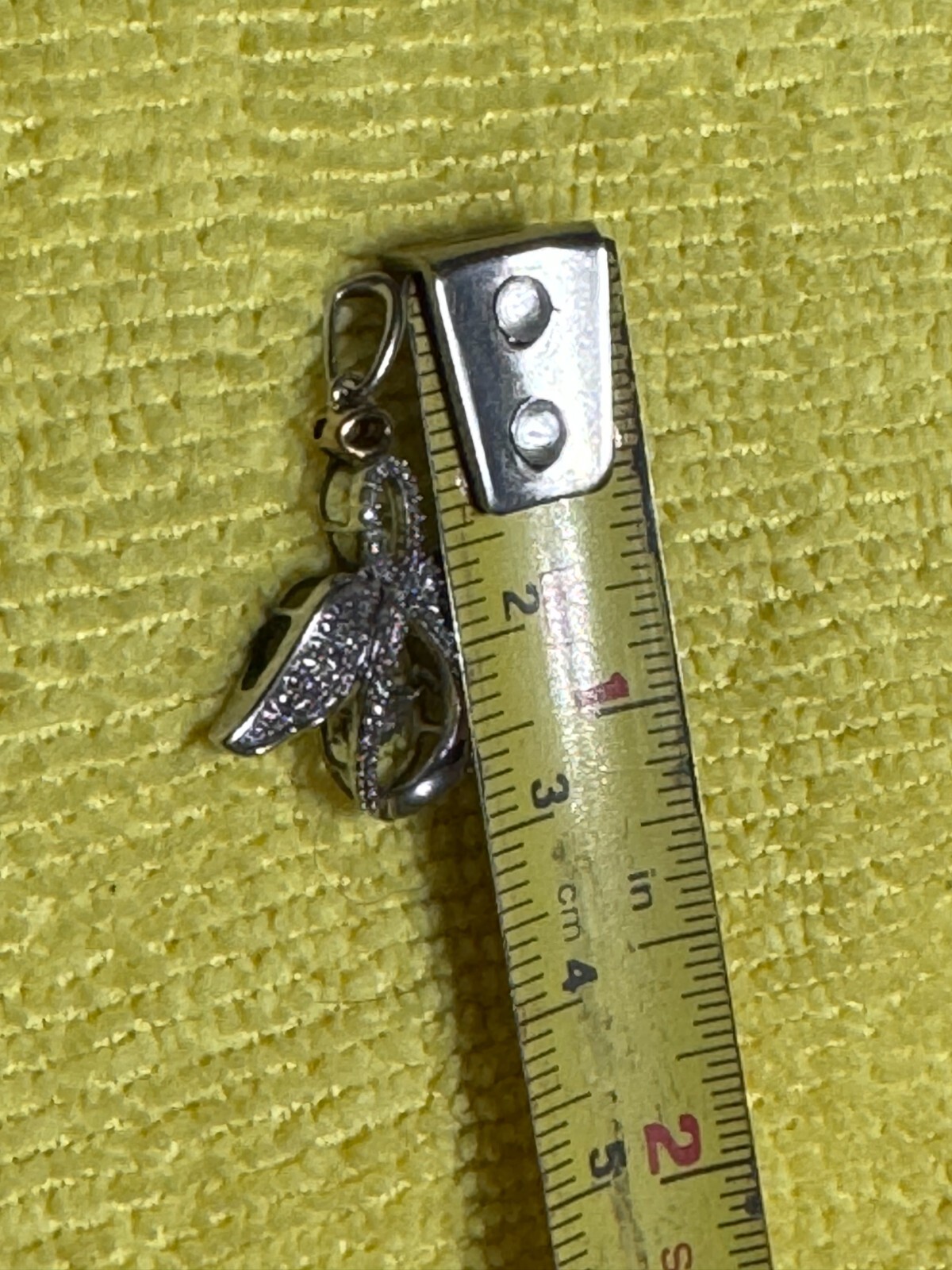 Vintage Sterling Silver Flying Angel w/Shimmering Disc & Crystals w/Free Ship