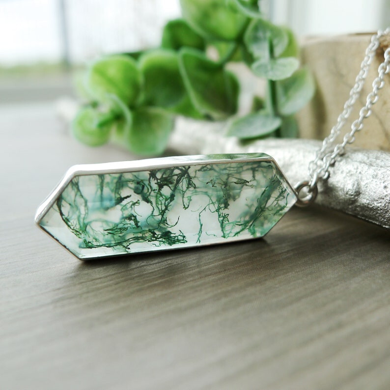 Green Moss Agate Necklace Pendant 925 Silver Jewelry Gemstone Pendant Gift Her