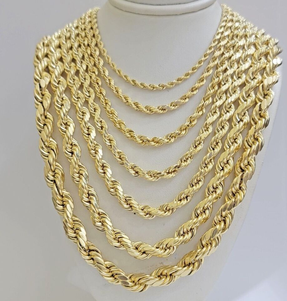 Real 10k Gold Rope Chain Necklace 18″-30″ Inch 3mm-10mm Men & Women DISCOUNT