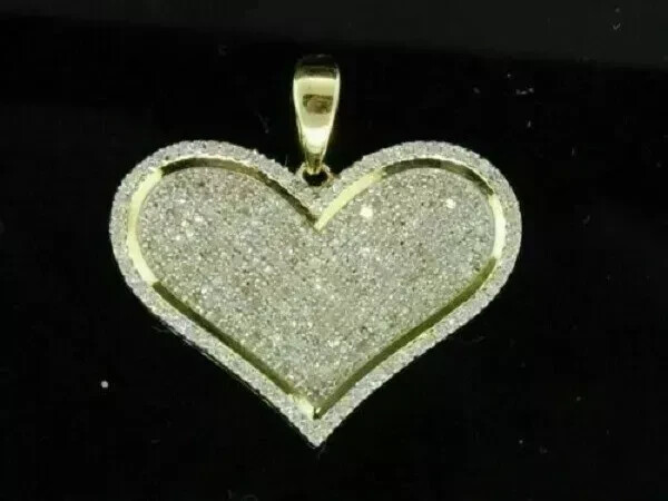 2.00 Carat Round D/VVS1 Diamond Love Heart Pave Pendant 14K Yellow Gold Finish