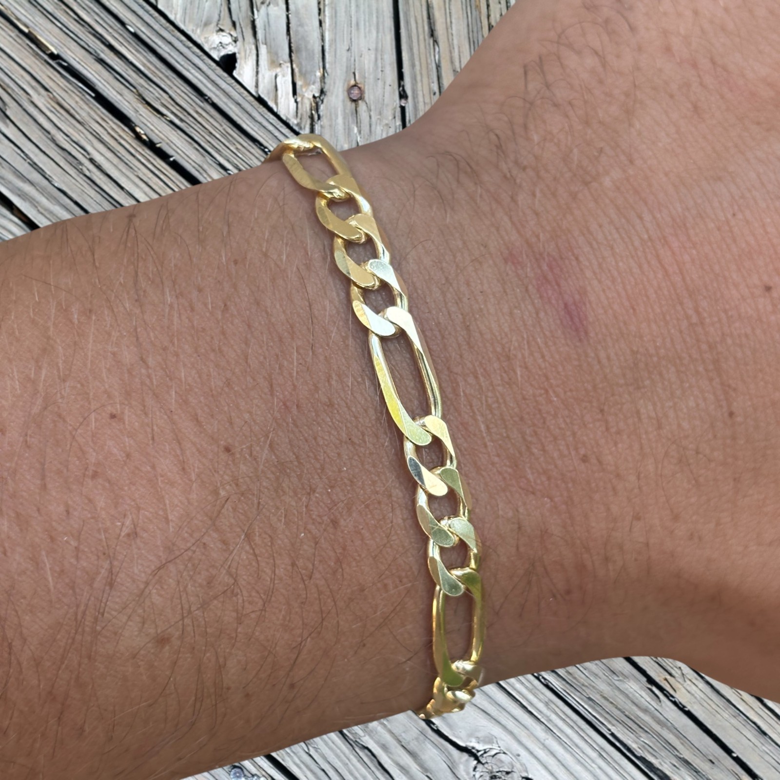 6mm Figaro Bracelet Link – Real Solid 925 Sterling Silver Or 14k Gold Vermeil