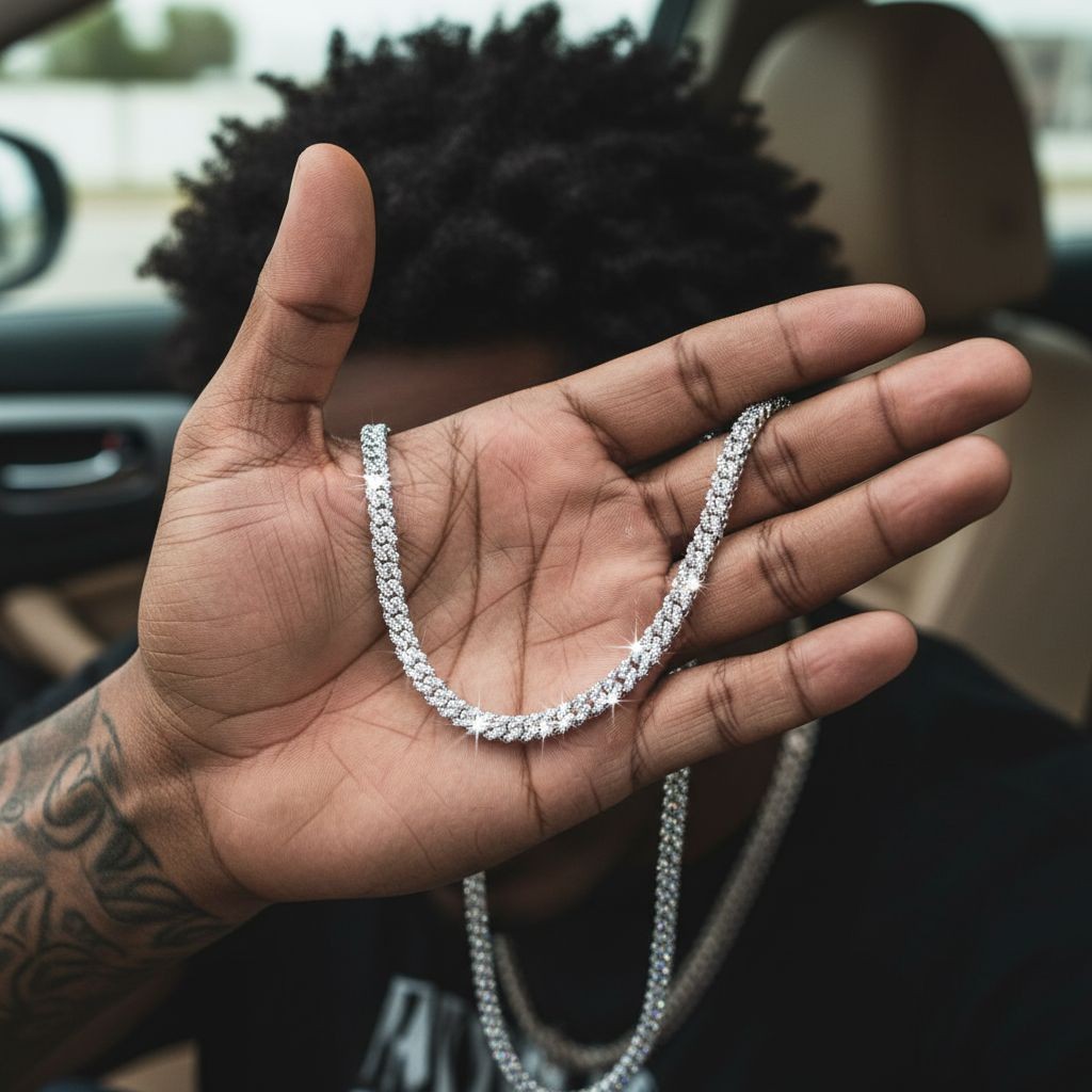 8mm Iced Out MOISSANITE Miami Cuban Link Prong Chain Hip Hop 925 Silver Necklace
