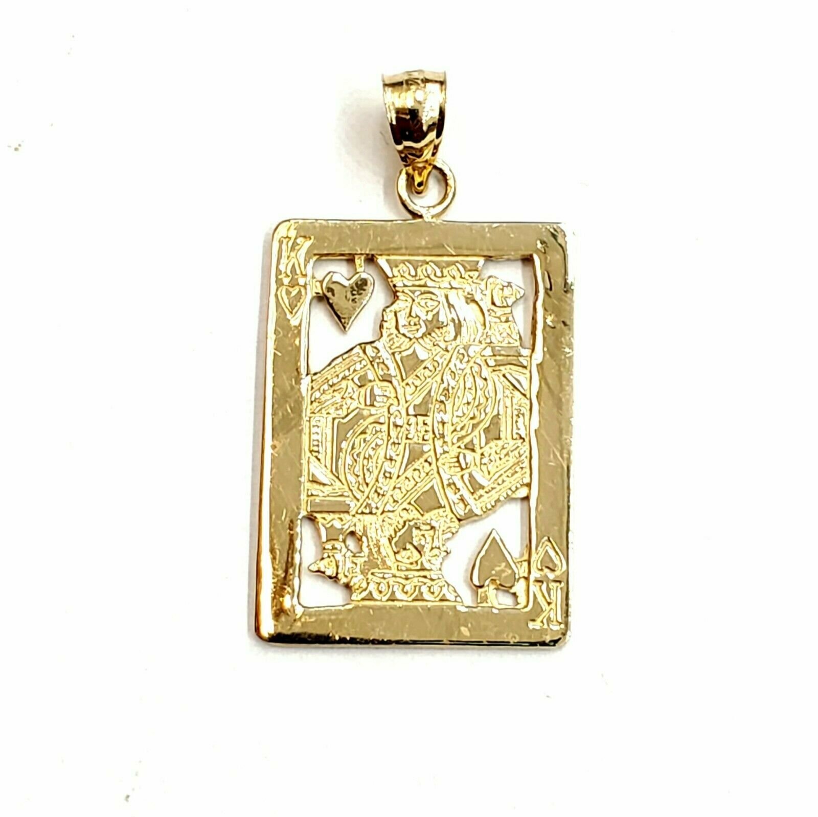 14k yellow Gold king of heart Pendant playing card gambling fine jewelry 3.5g