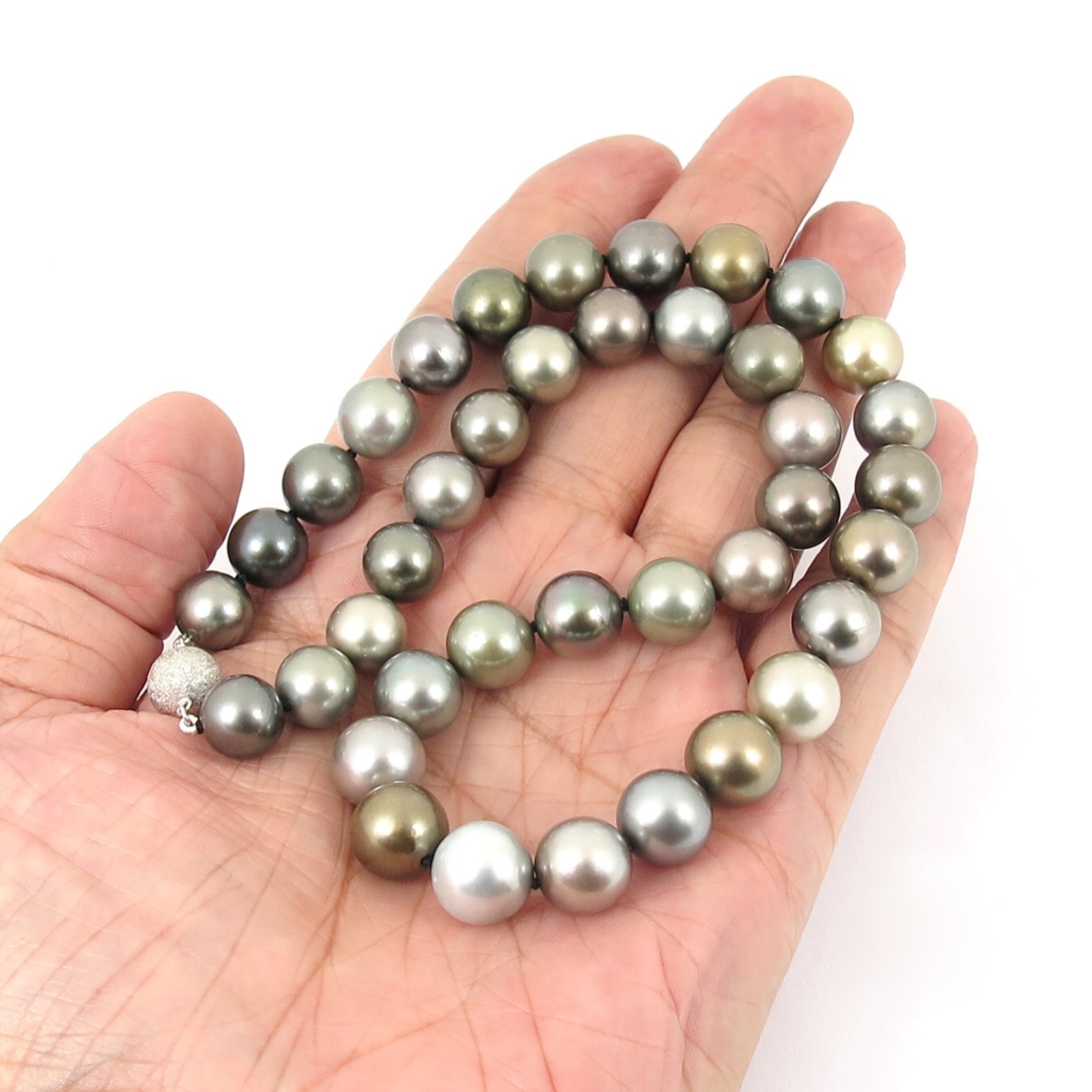 Natural Multi-Colour Tahitian Cultured Pearl Necklace, 14K Gold Clasp #103TN