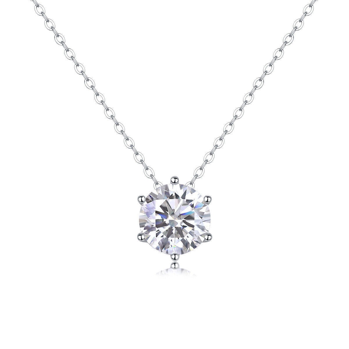 Round Cut Solitaire Shine Moissanite Pendant Rolo Necklace 925 Sterling Silver