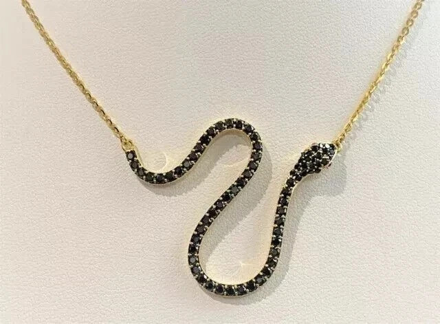 14K Yellow Gold Plated 2Ct Round Cut Black Lab Created Women’s Snake Pendant