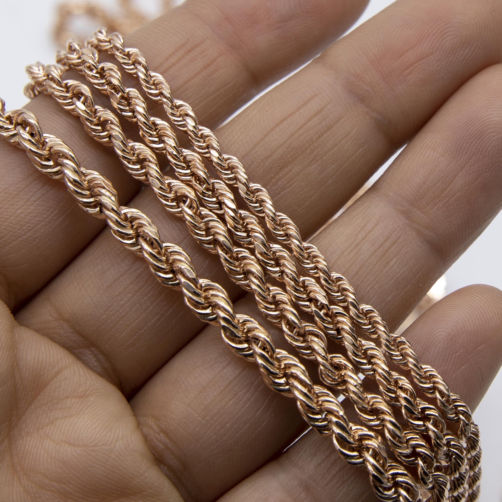 Rope Chain Necklace Real Hollow 14K Rose Gold All Sizes