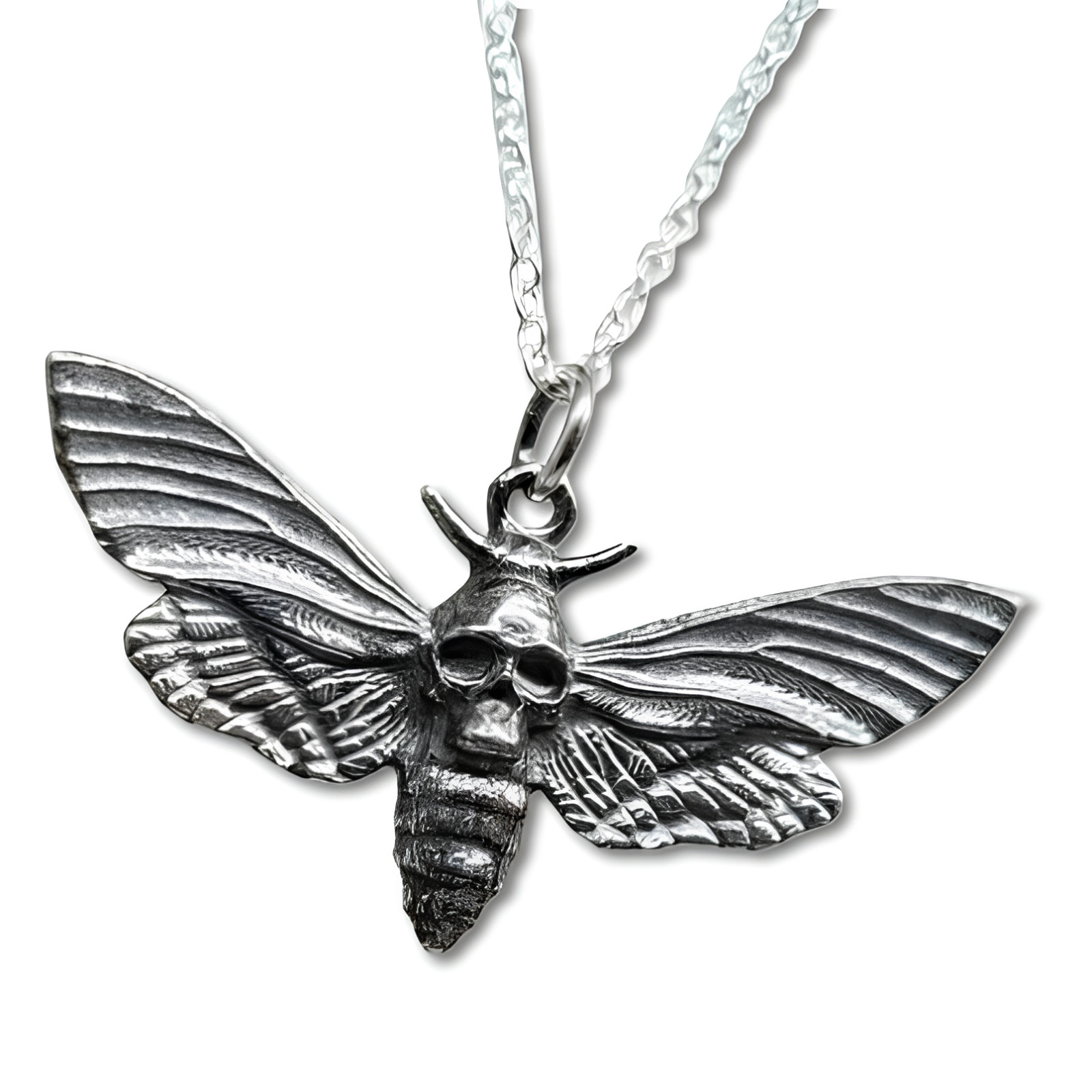 Deaths Head Hawk Moth Necklace Pendant Detailed 925 Silver 18″ Chain Boxed – Dm2