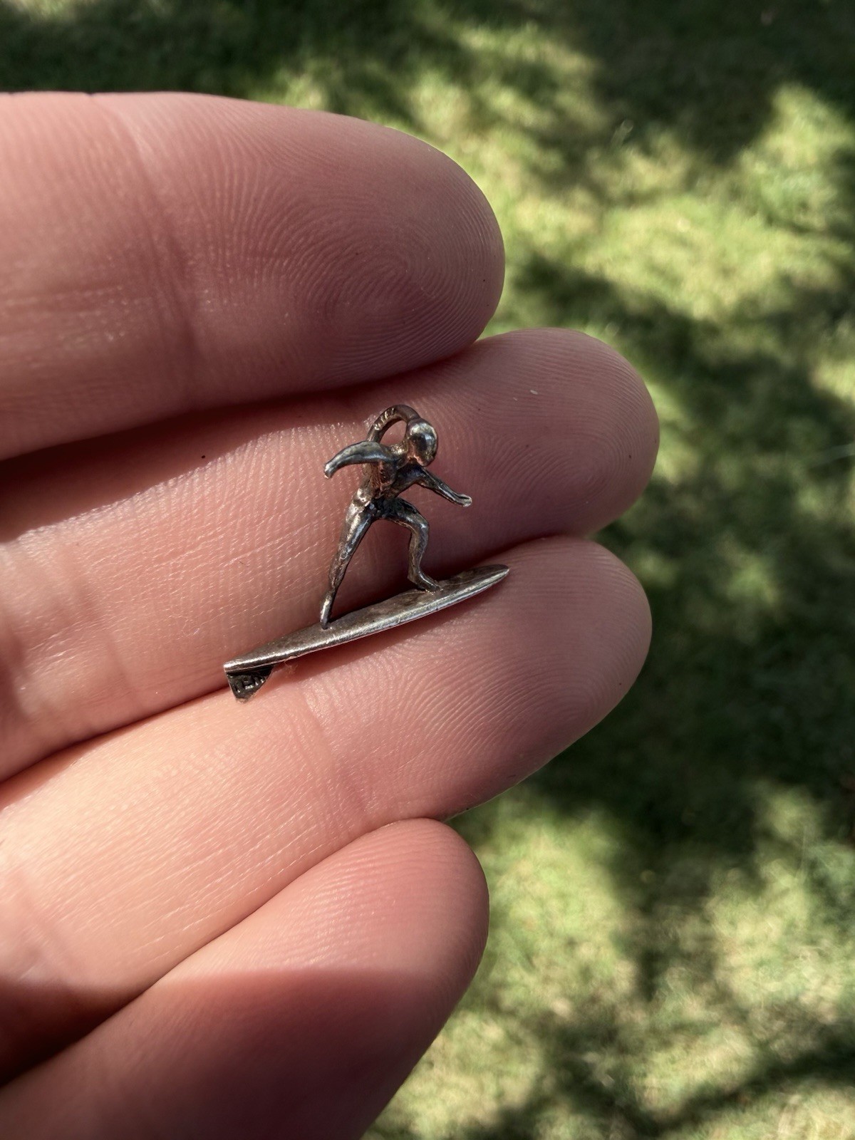 Small 925 Sterling Silver Charm Pendant Man On Surf Board Surfing Ocean Beach