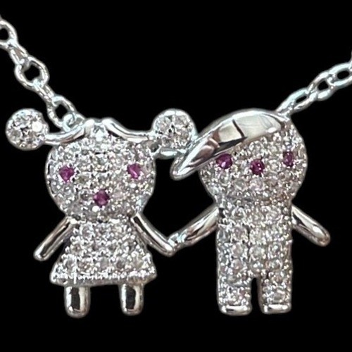 Sterling Silver 0.51 ct GRA Moissanite Boy & Girl Pendant Necklace Pave’ Set