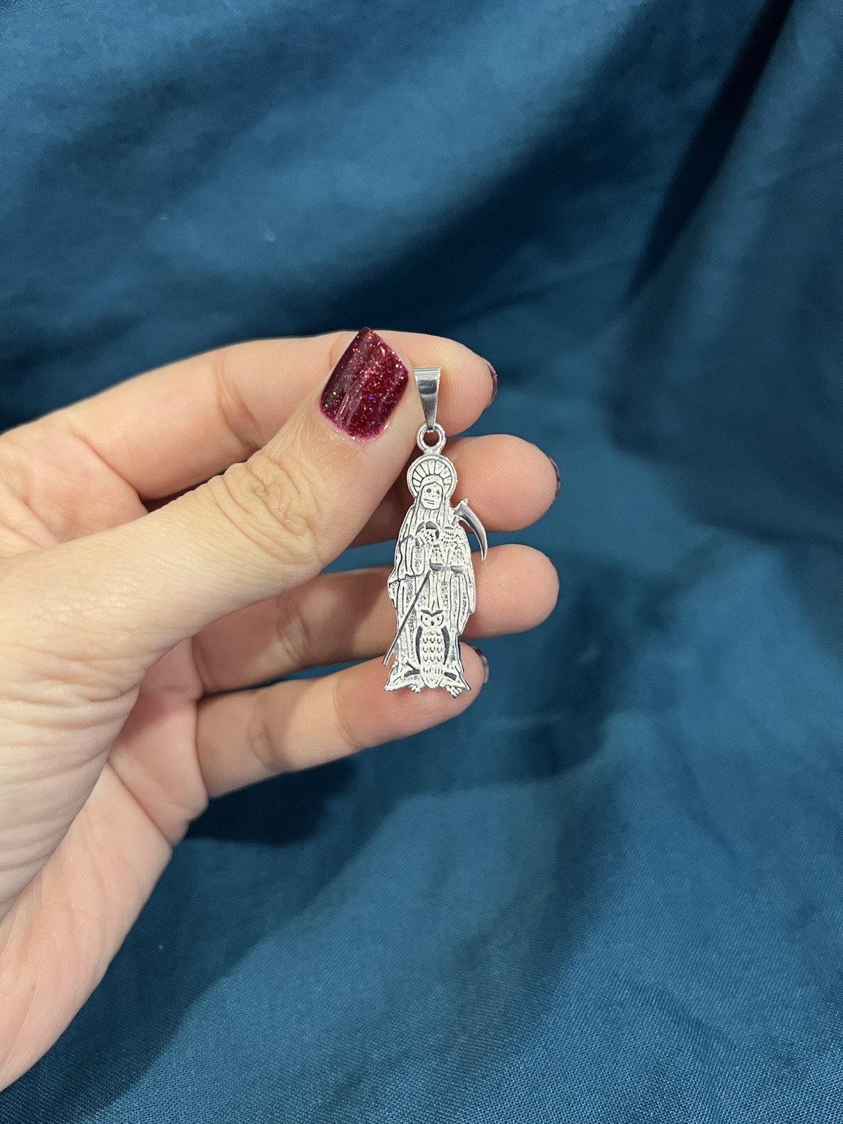 925 Sterling Silver Men Women Grim Reaper Santa Muerte Medal Pendant