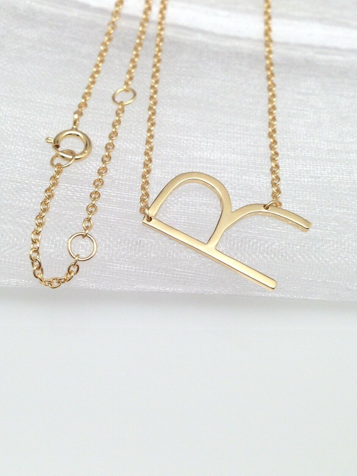 925 Sterling Silver Sideways Initial Letter R Pendant Necklace Gold Women 16mm