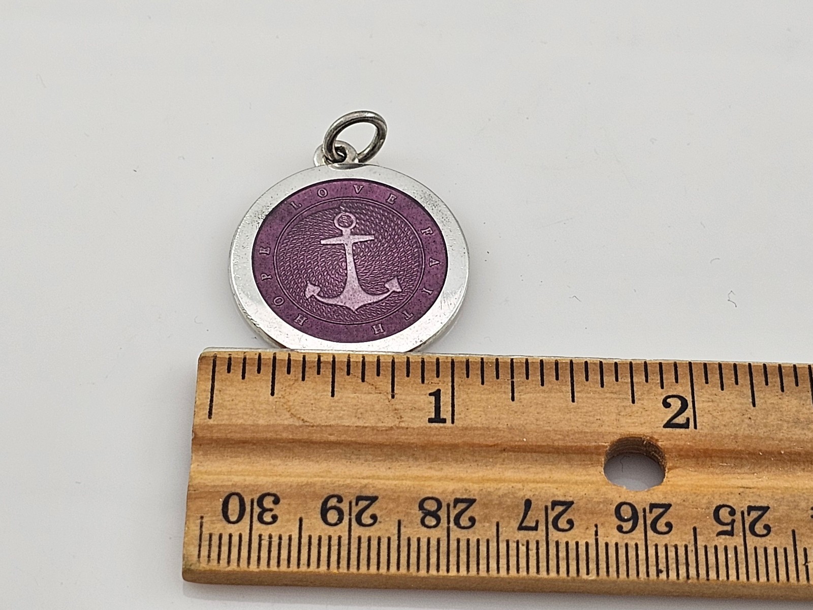 Anchor Hope Love Faith Lavender Enamel 925 Sterling Silver Medal Pendant 27mm