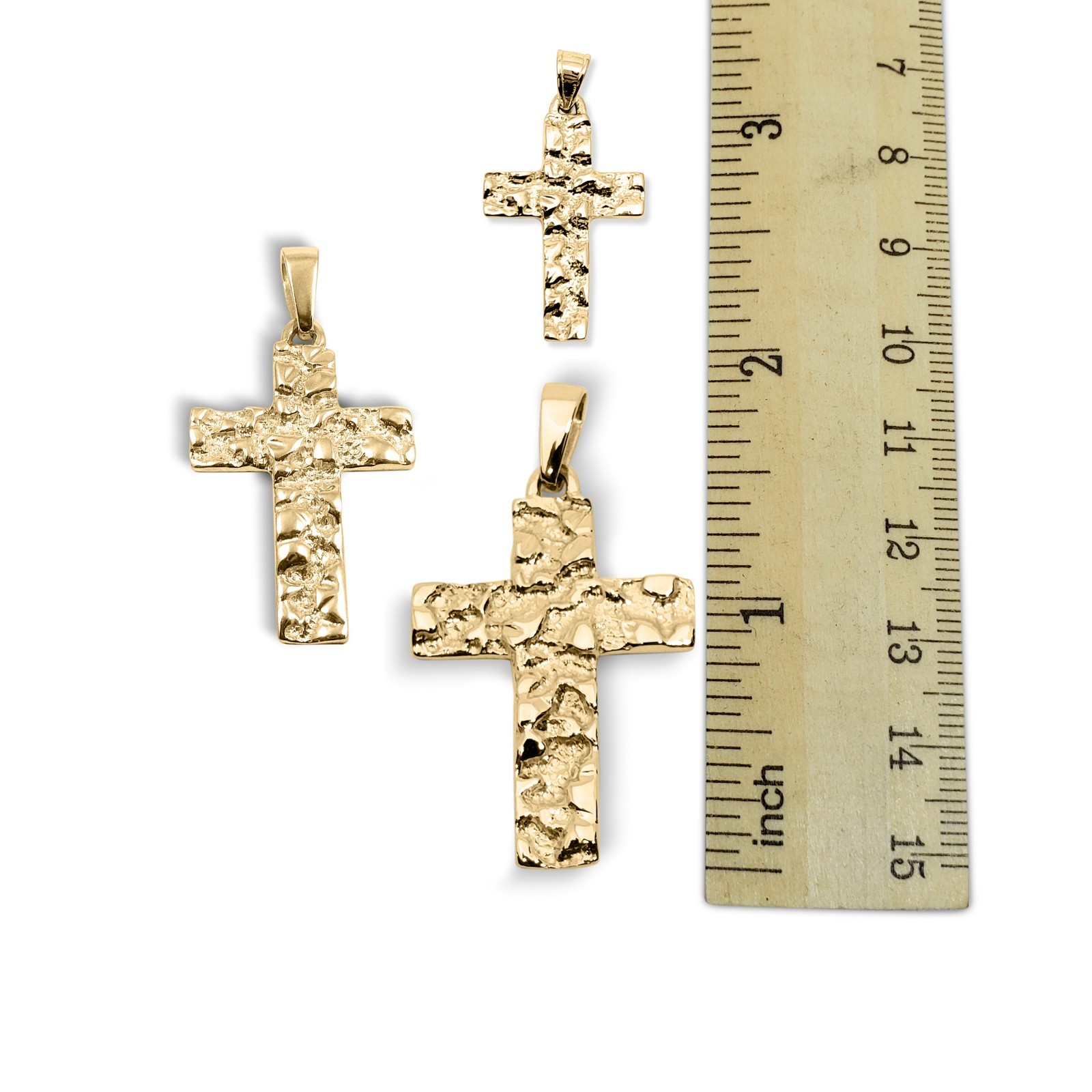Real 10K Yellow Gold Nugget Cross Handcarved Mens Gold Cross Pendant All Sizes