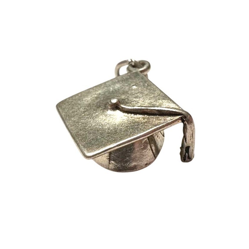 Sterling Silver Graduation Cap Charm Pendant 3D