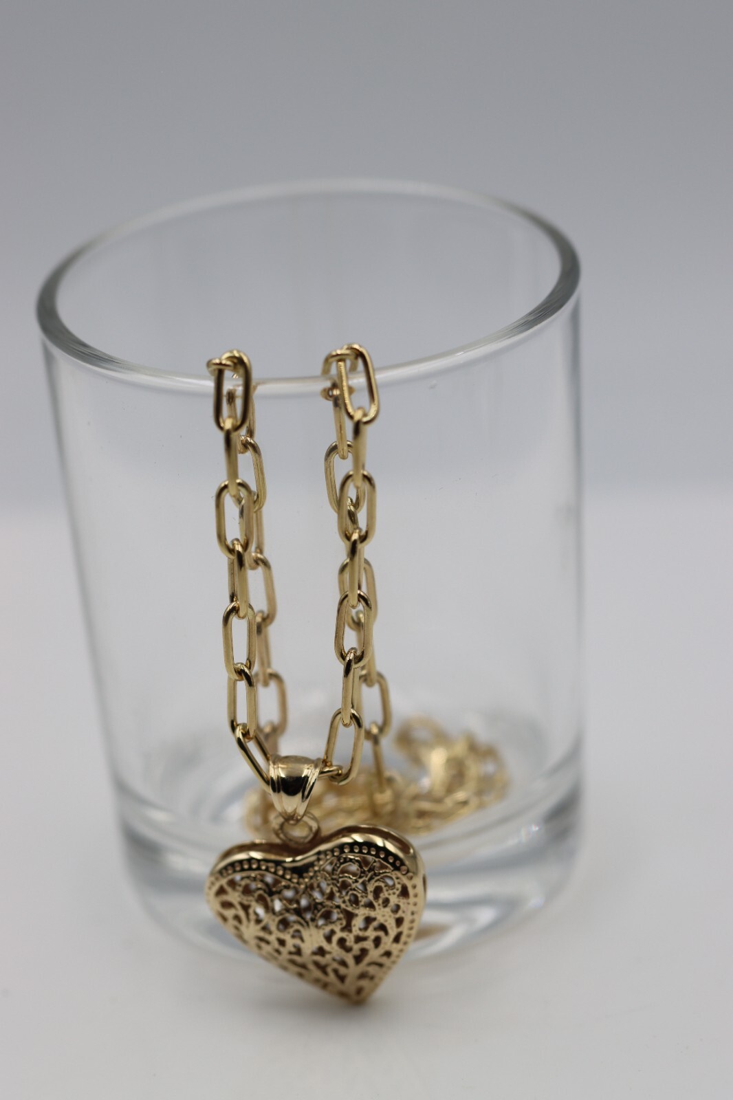 Genuine 9ct Yellow Gold Handmade Paper Clip 45cm Chain + Heart Pendant