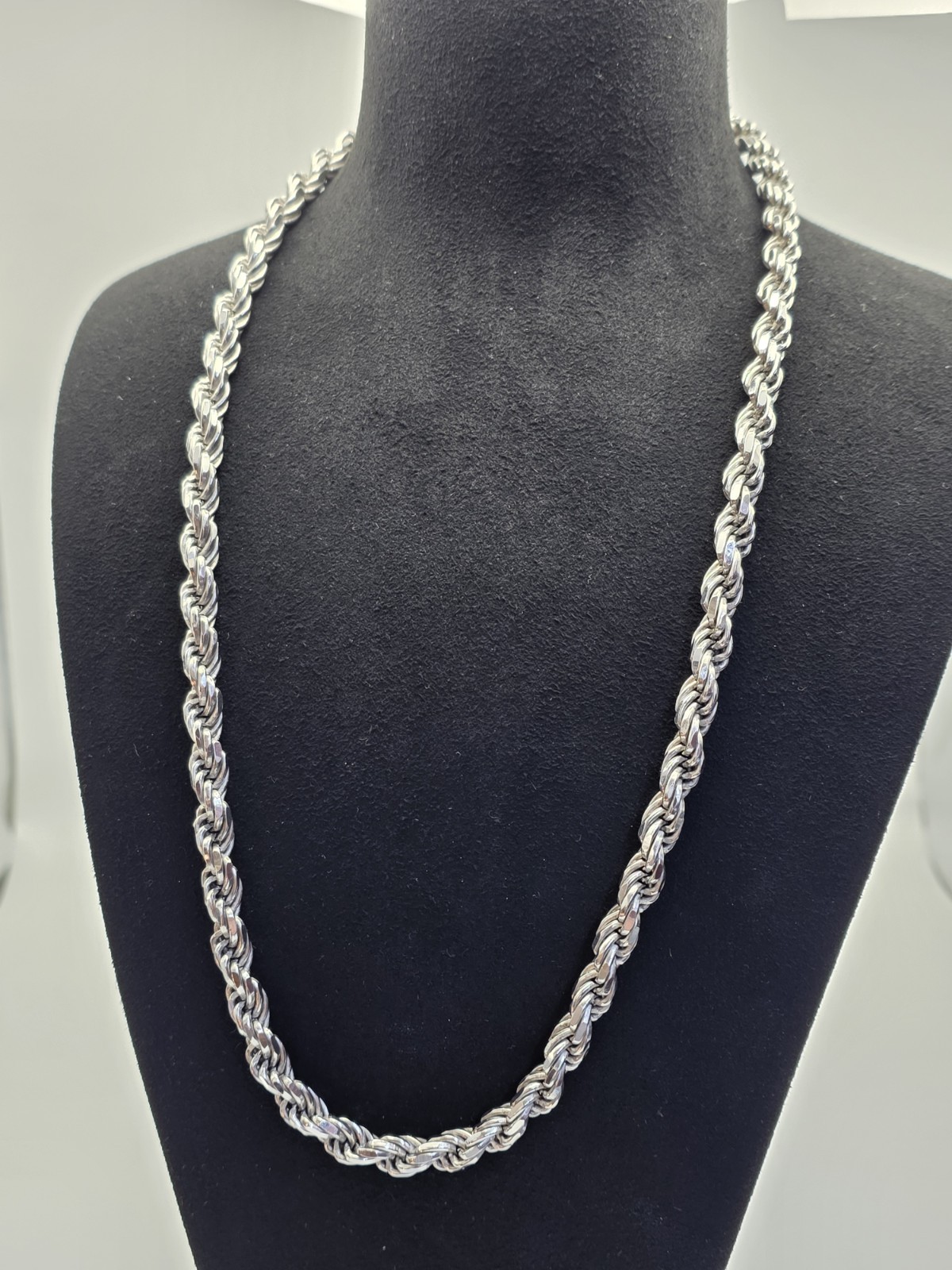 925 Sterling Silver Twisted Rope Chain Rhodium Plated Anti Tarnish 24” Inch 7MM