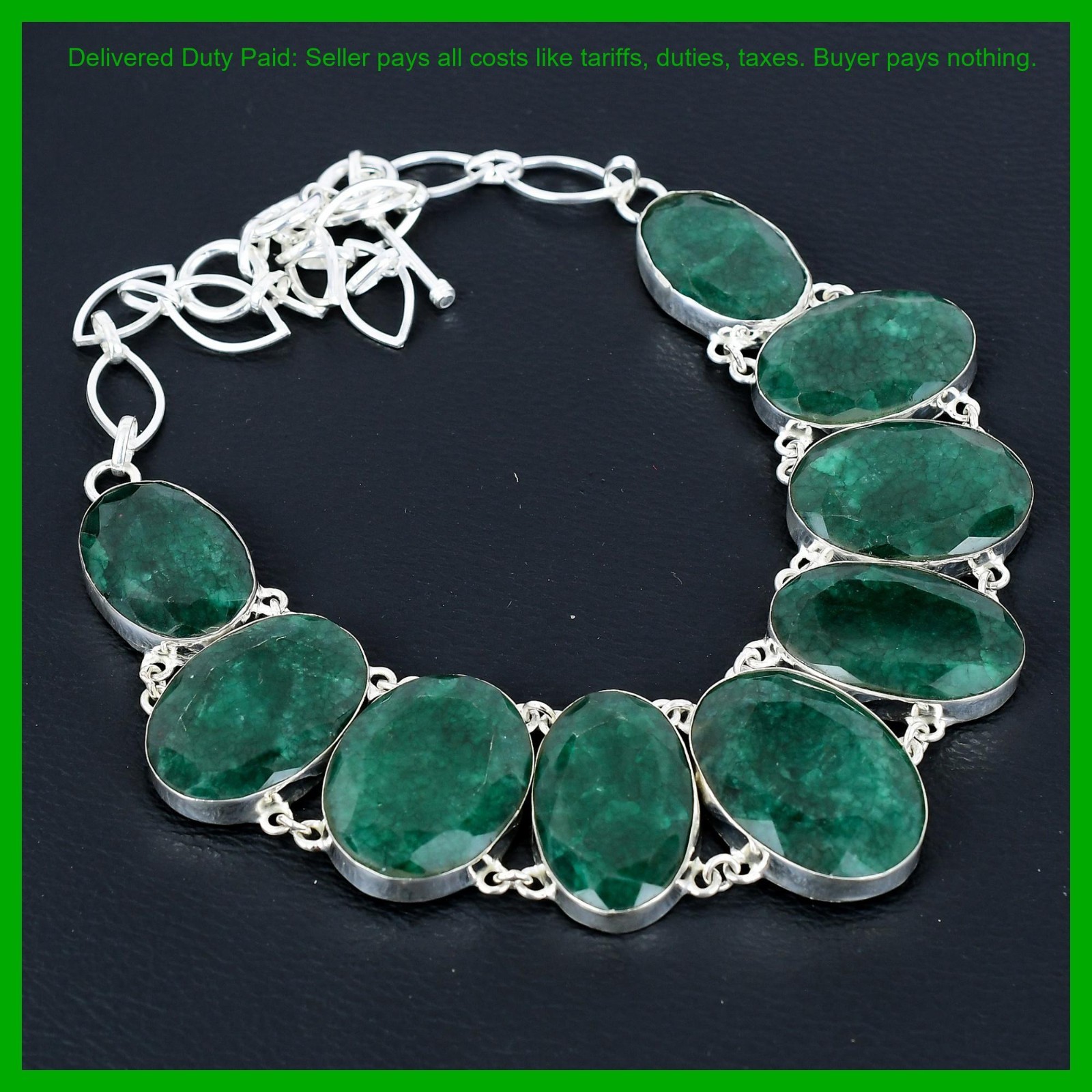 Zambian Emrald Stone 925 Silver Sisters Gift Elegant Chain Engagement Necklace