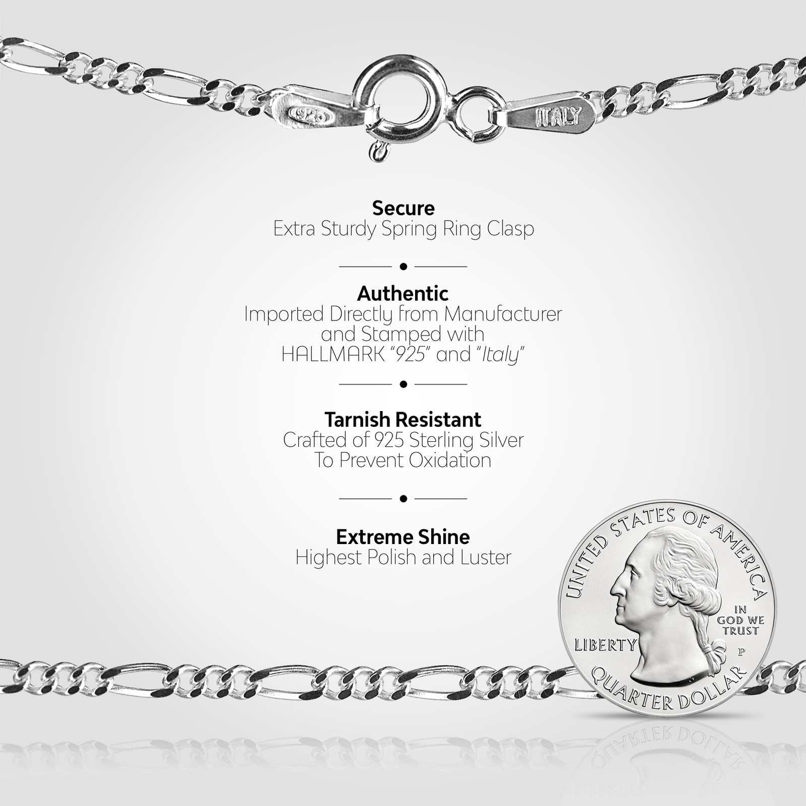 Gold Plated Sterling Silver Figaro Chain Necklace Bracelet Anklet – 2mm Width