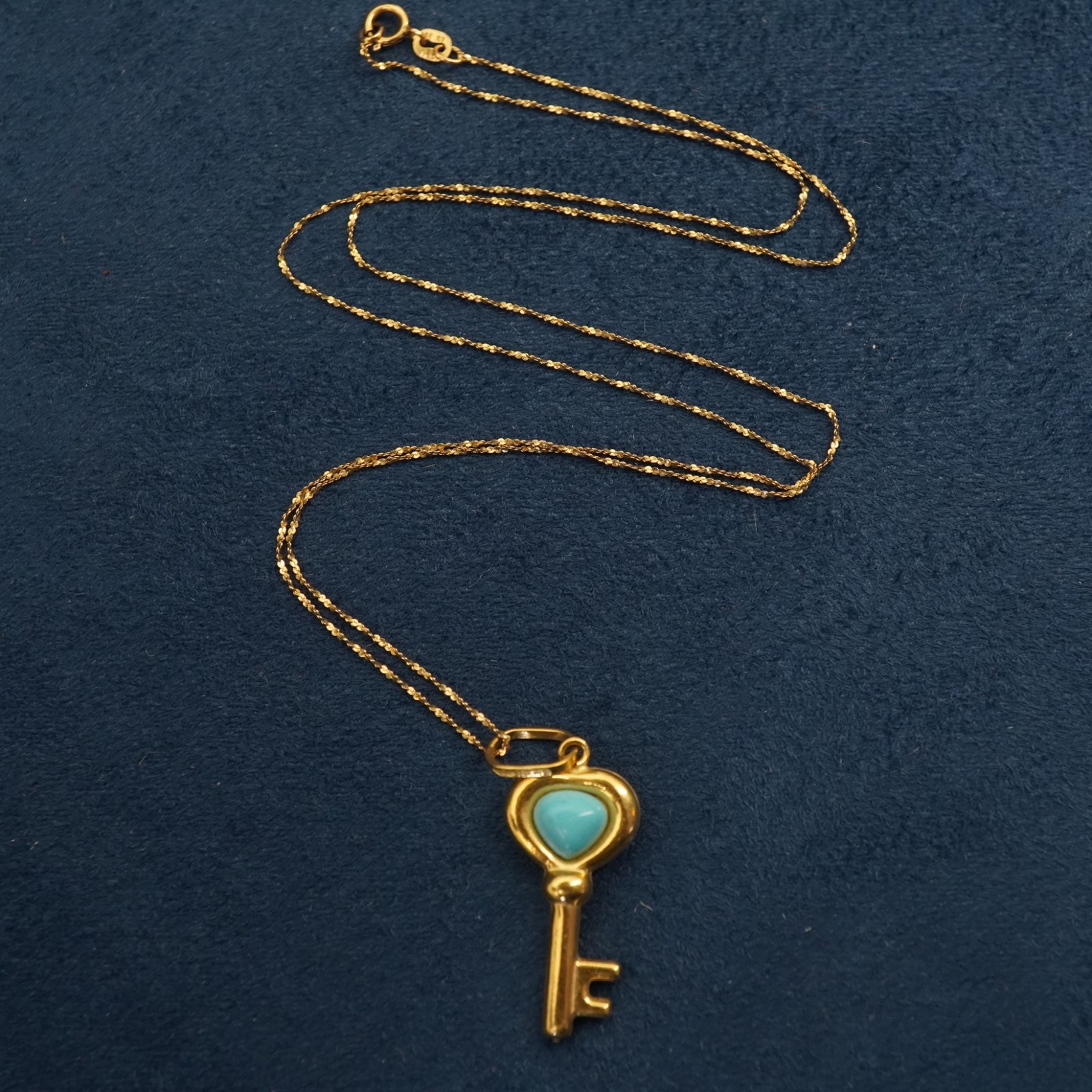 Milor 18k Yellow Gold & Turquoise Key Pendant on 14k Chain – Free Shipping USA