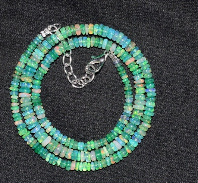 20 inch Natural Ethiopian Opal Wello Fire 3-5MM Opal Gemstone Beads Necklace