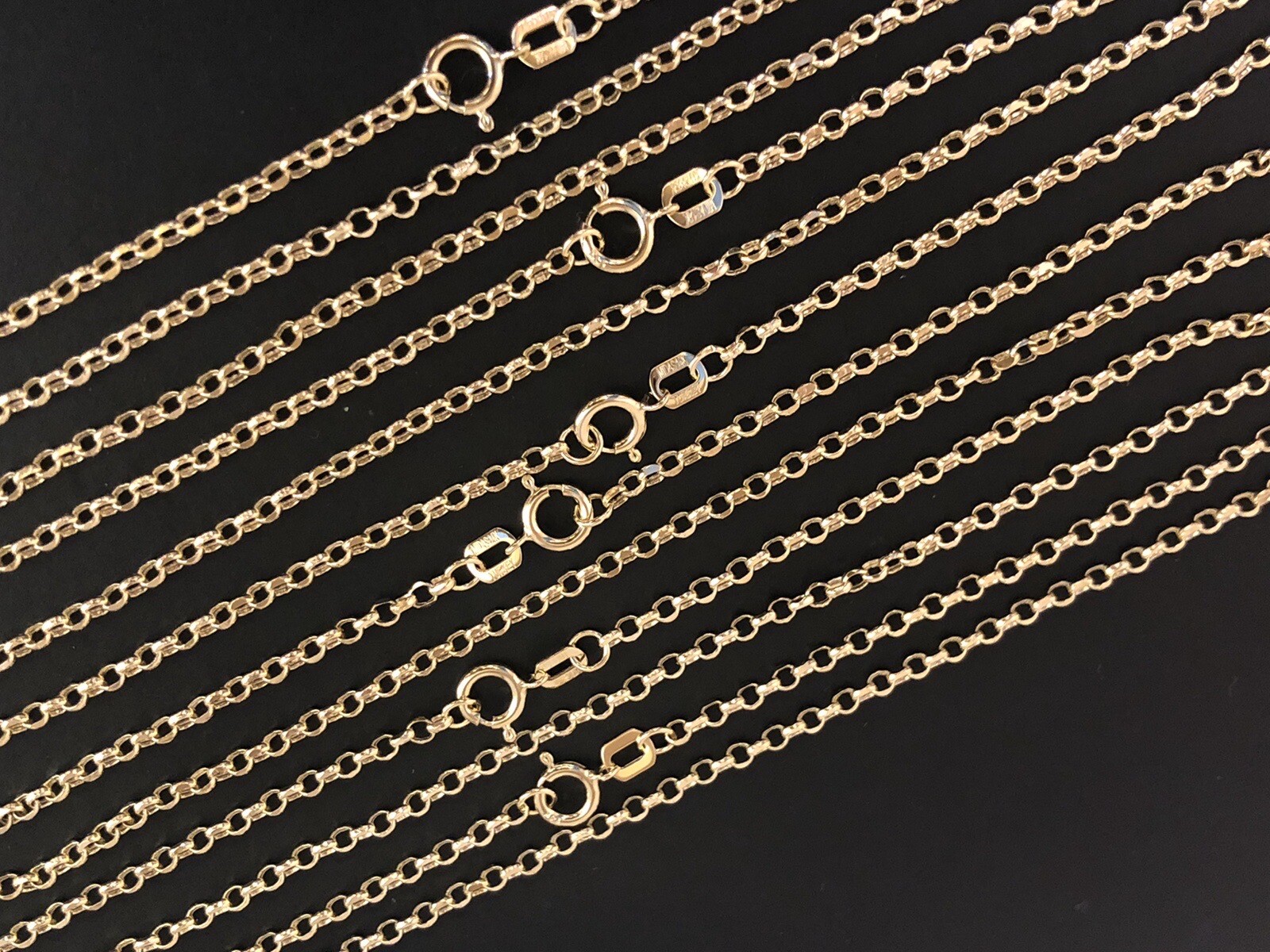 14 k Solid Yellow Gold 1.9 mm Rolo Chain Necklace 16″, 18″, 20″, 22″, 24”.