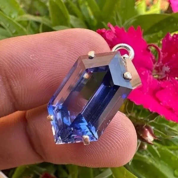 Natural 23 Ct Blue Sapphire Pendant Fancy Cut 925 Sterling Silver Jewelry