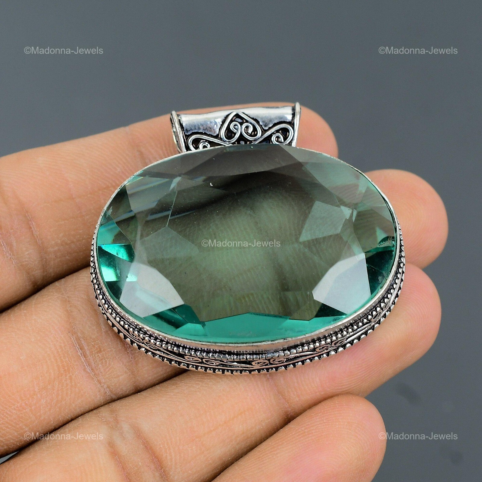 Green Amethyst Stone Birthday Vintage Bezel Pendant Jewelry 925 Sterling Silver