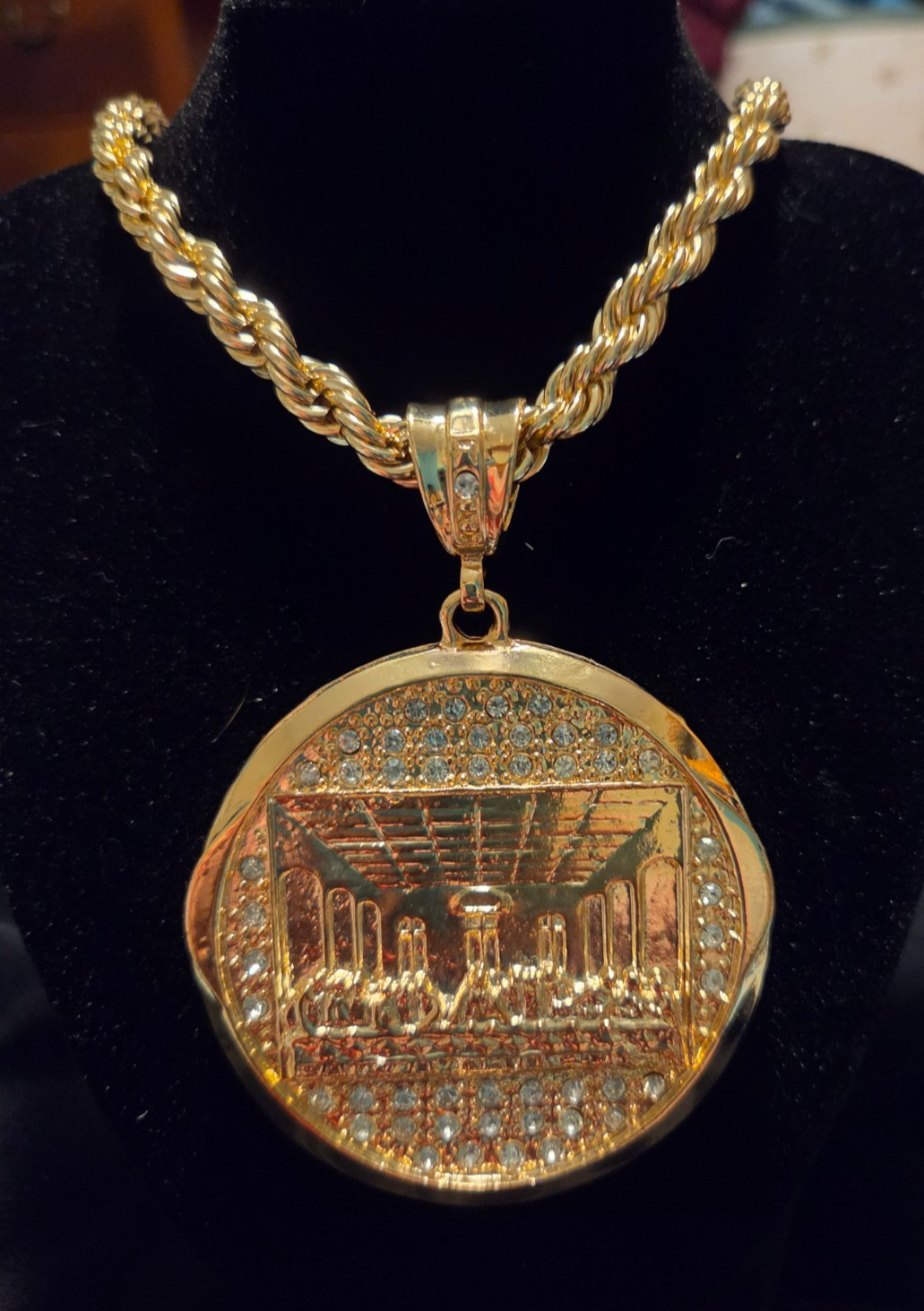 14K Yellow Gold Filled Rope Chain with Large Last Supper Pendant