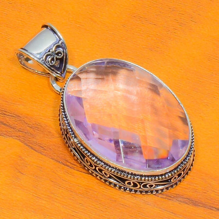 Pink Morganite Gemstone Handmade 925 Sterling Silver Jewelry Oval Cut Pendant