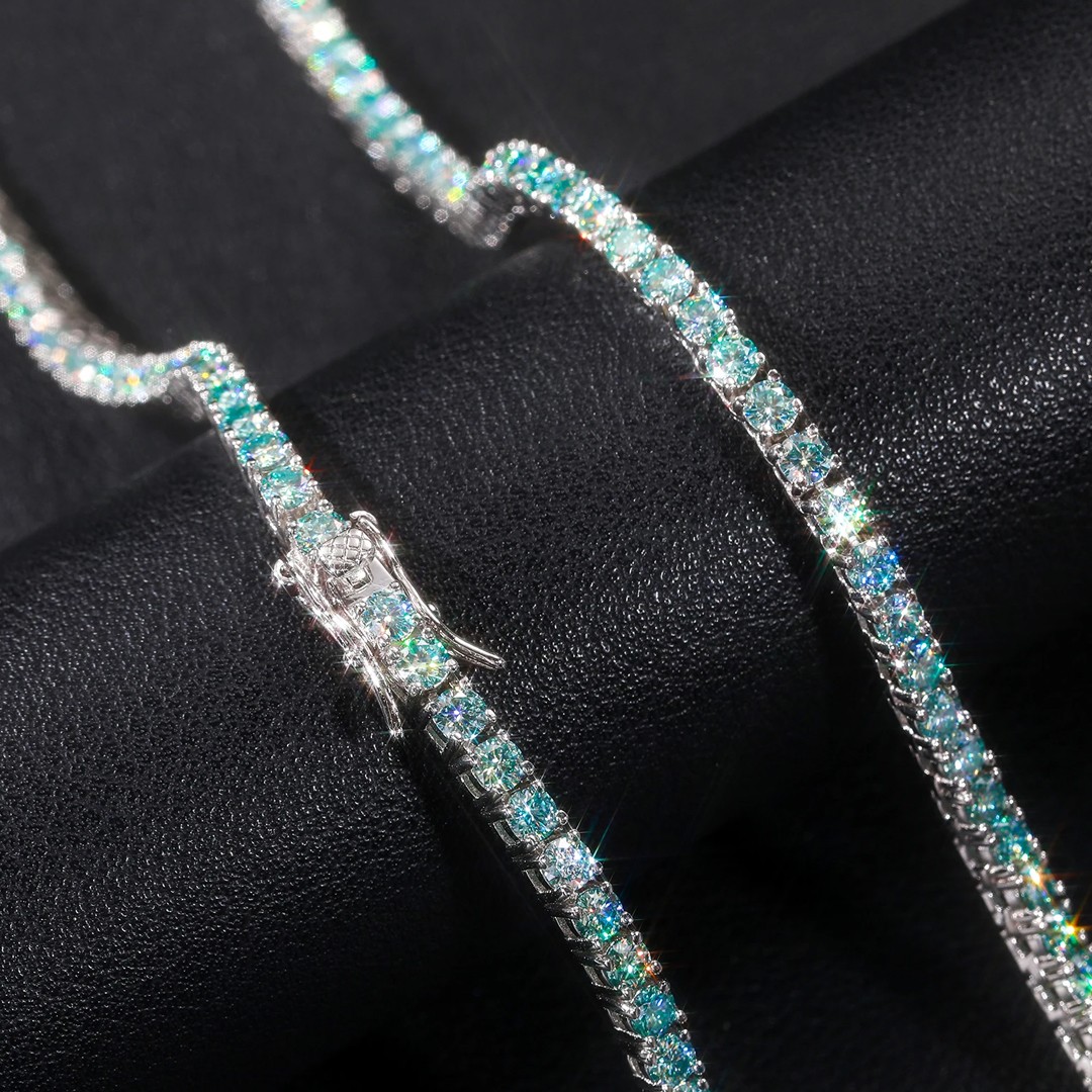 Colorful Real Moissanite Tennis Chain Necklace S925 Silver Bracelet Passes Test