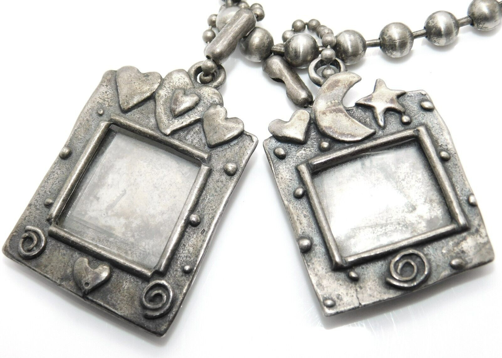 Michele Baratta 925 Sterling Wishing & Hearts Photo Frame Pendants Bead Necklace