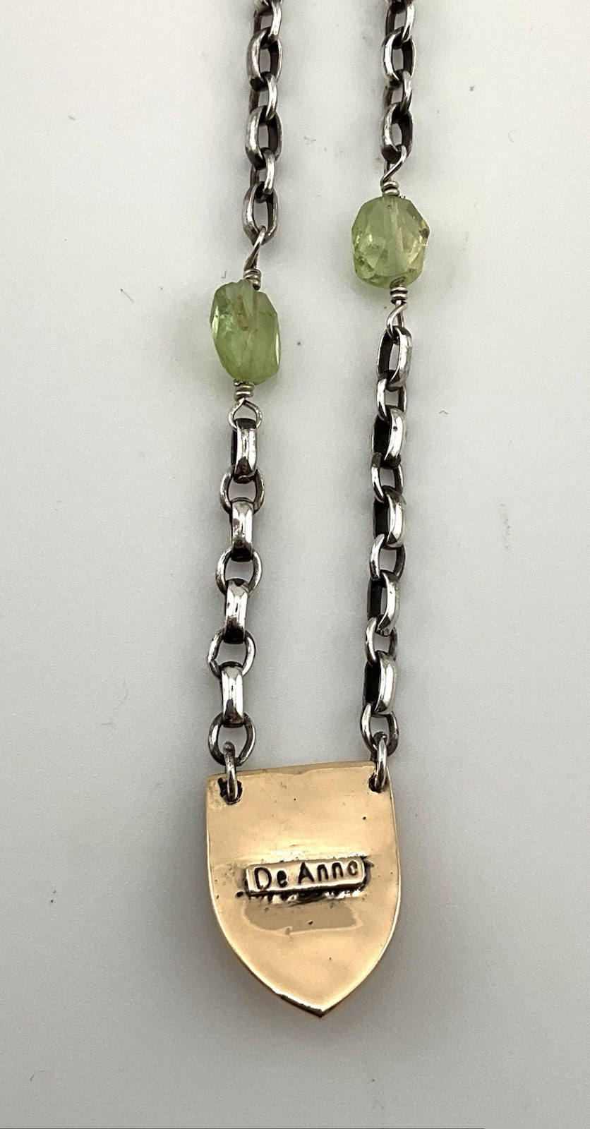 14k 4g Shield Crown Signed De Anne Necklace Sterling Chain Peridot Stones